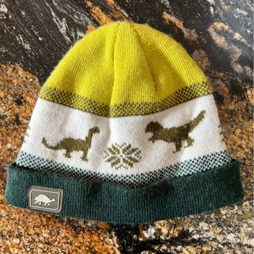 Kids Dinosaur Knit Beanie - Yellow and Green